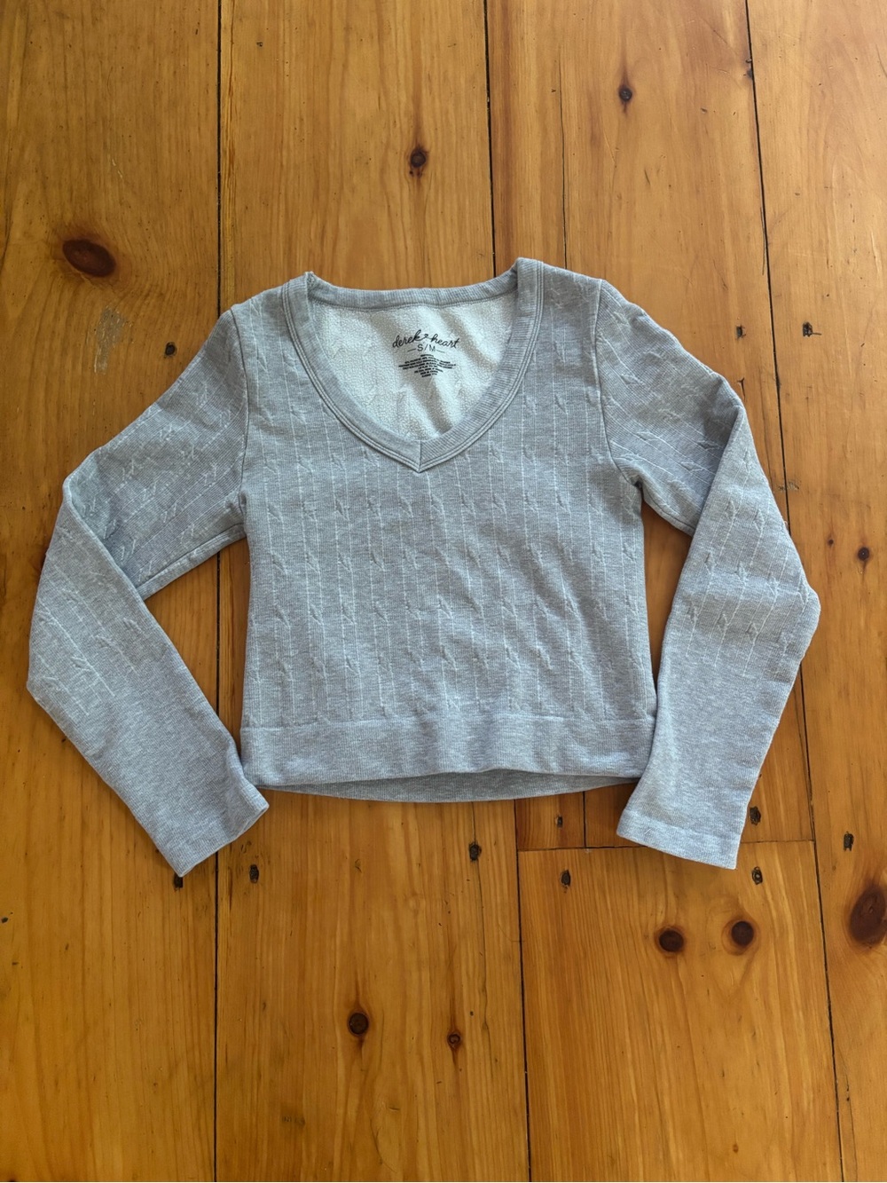Derek Heart Gray Ribbed V Neck Crop Top S/M